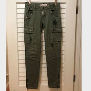 Olive Green Skinny Distressed Cargo/Army Pants